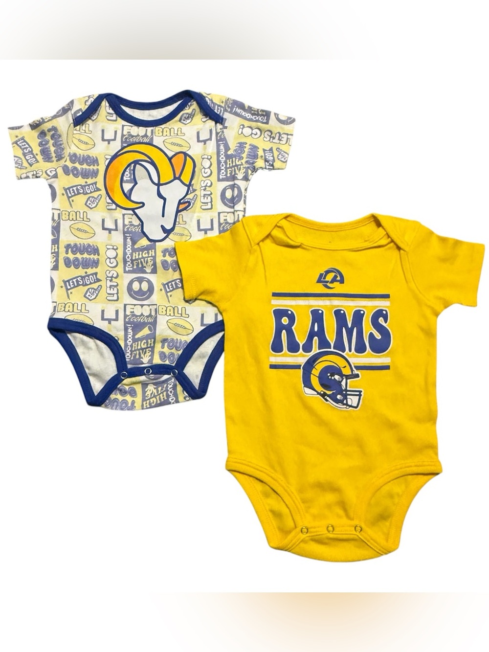 LA Rams Baby Bodysuit Set 6-9M 2 Pack NFL Brand Yellow Blue White NWT